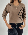 Women's Leopard Print Round Neck Sweater