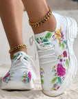 Breathable Lace-Up Sneakers with Floral Pattern