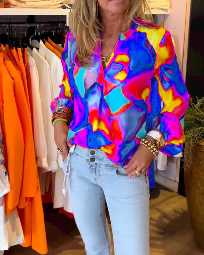 Long-sleeved colorful casual blouse