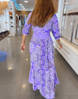 V-Neck 3/4 Sleeve Vacation Dress