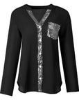 Paneled sequin button casual top