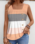 Striped button pleated tank top