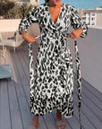 V Neck Leopard Printed Dress