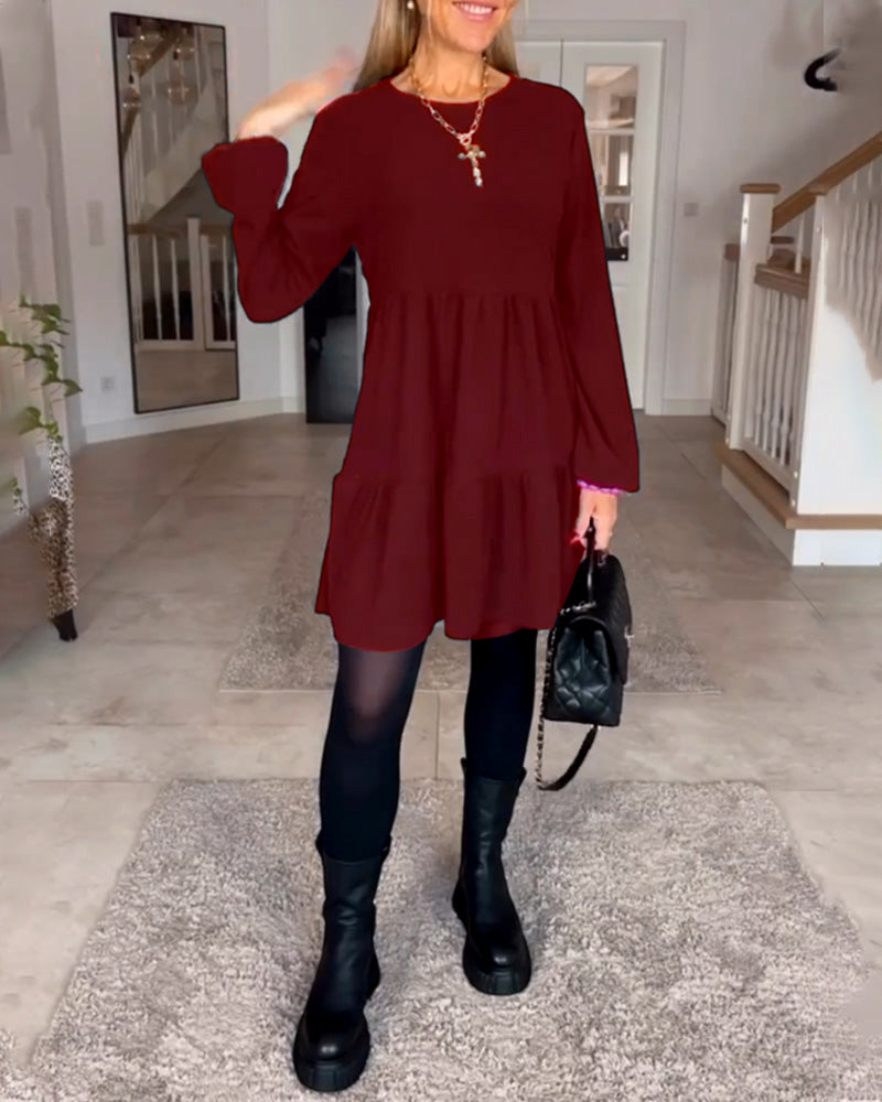 Simple solid color long sleeve dress