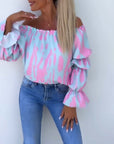 Colorful printed one-shoulder casual top