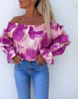 Colorful printed one-shoulder casual top