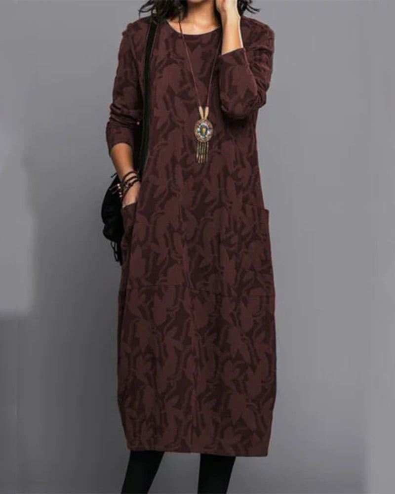Printed Long Sleeve Pocket Dress