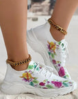 Breathable Lace-Up Sneakers with Floral Pattern