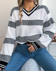 Women's Elegant Striped V-Neck Sweater