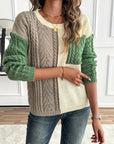 Chic Color Block Crew Neck Sweater for Women's