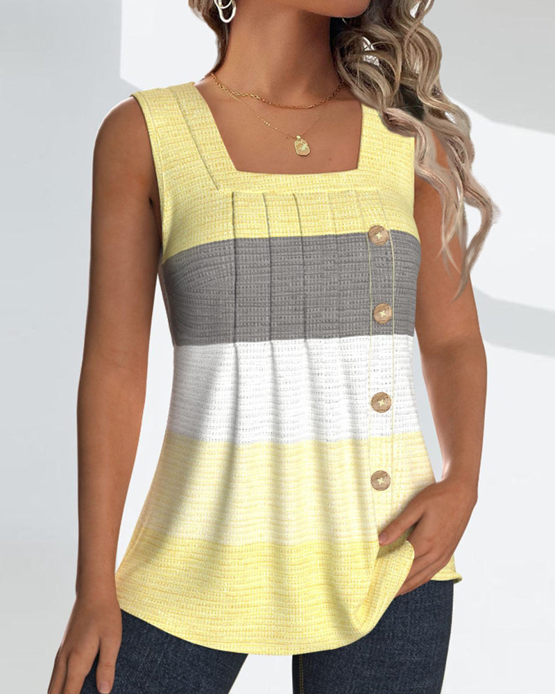 Striped button pleated tank top