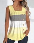 Striped button pleated tank top