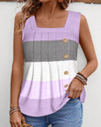 Striped button pleated tank top