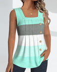 Striped button pleated tank top