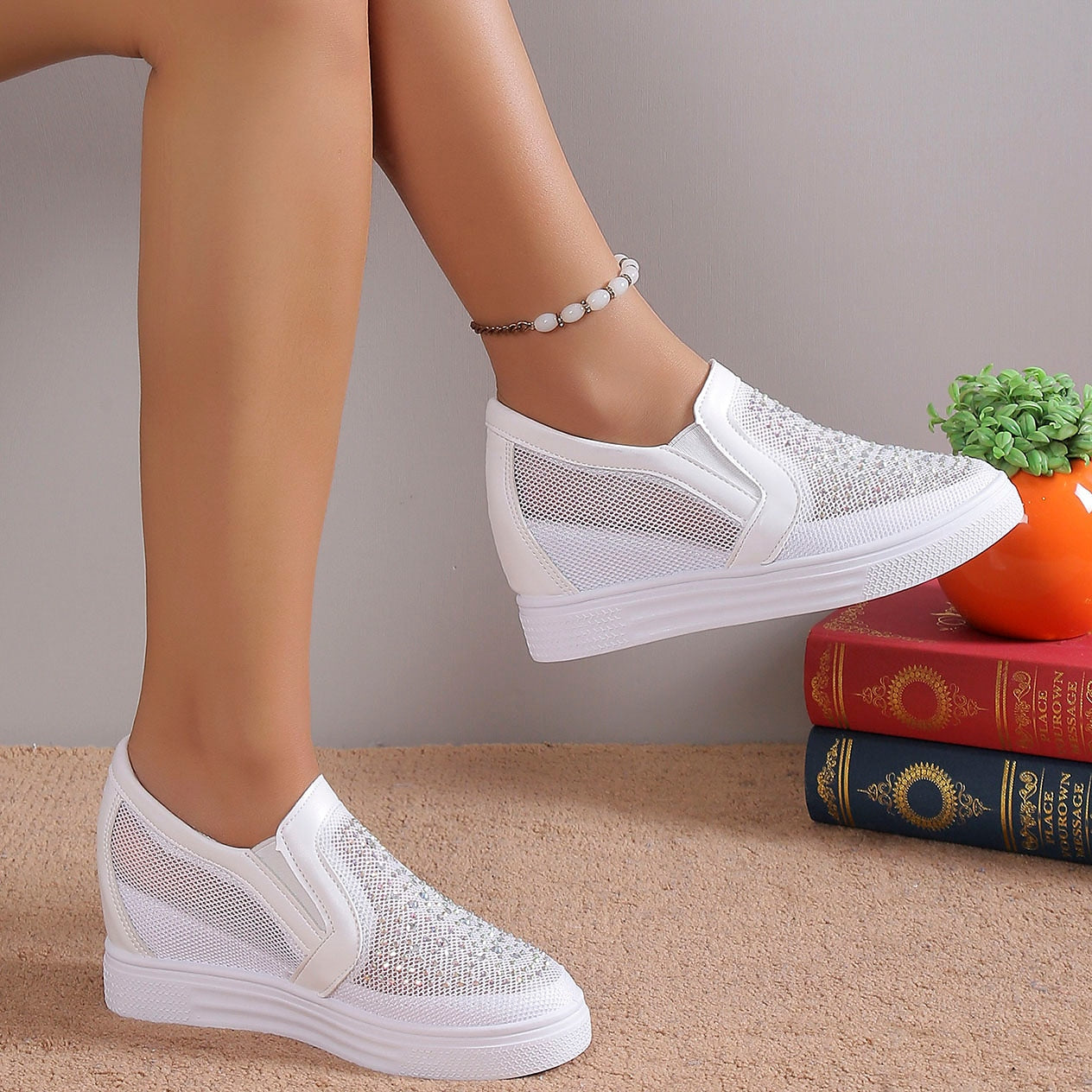 Women&#39;s Sneakers With White Crystals