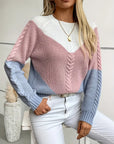 Chic Color Block Crew Neck Sweater for Women