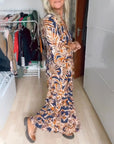 Printed v neck maxi dress