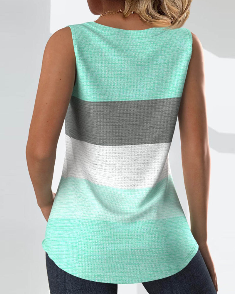 Striped button pleated tank top