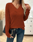 Pit Strip V-Neck Long Sleeve Sweater