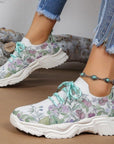 Breathable Lace-Up Sneakers with Floral Pattern