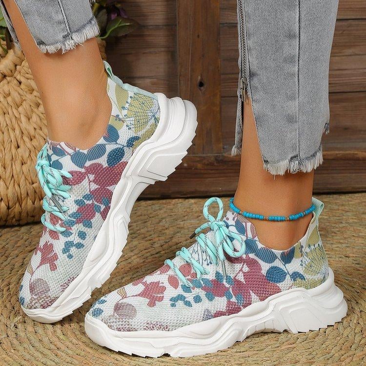 Breathable Lace-Up Sneakers with Floral Pattern