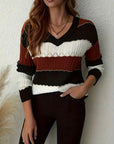 Elegant Striped V-Neck Sweater for Women's