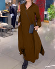 Side slit lapel loose long dress