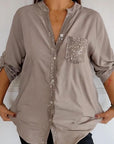 Paneled sequin button casual top