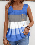 Striped button pleated tank top