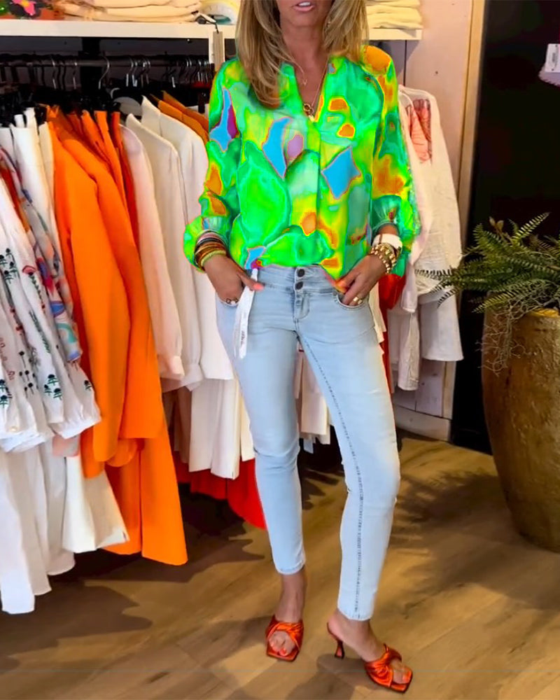 Long-sleeved colorful casual blouse