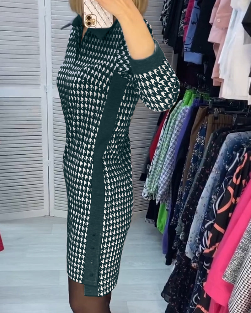 Lapel Dress with Pocket and Plaid