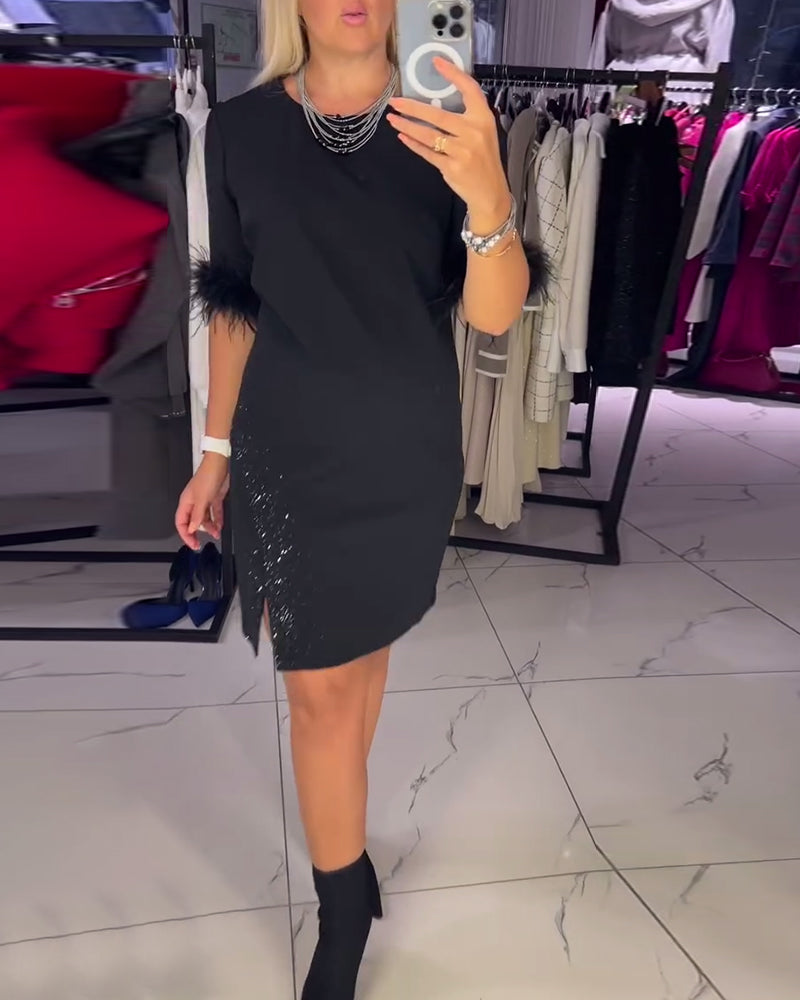 Casual Round Neck Slit Personality Design Dress