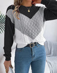 Women's Elegant Color Block Crew Neck Sweater