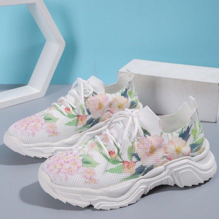 Breathable Lace-Up Sneakers with Floral Pattern