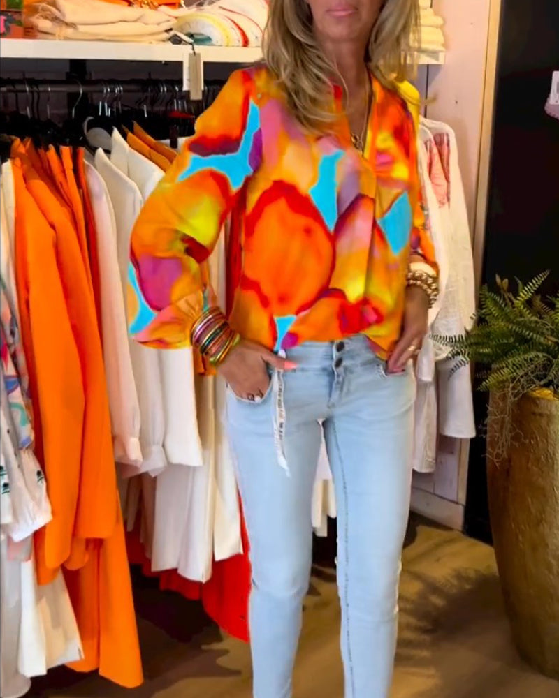 Long-sleeved colorful casual blouse