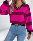 Women's Elegant Striped V-Neck Sweater