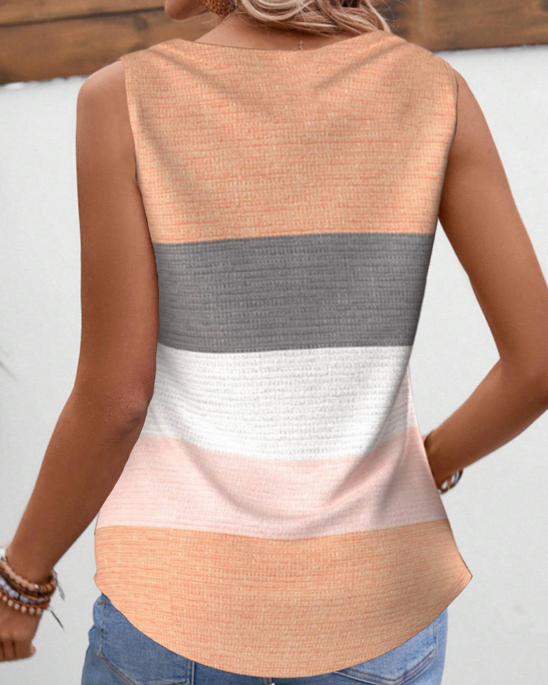 Striped button pleated tank top