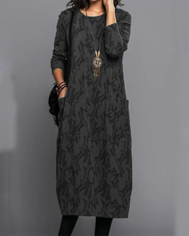 Printed Long Sleeve Pocket Dress