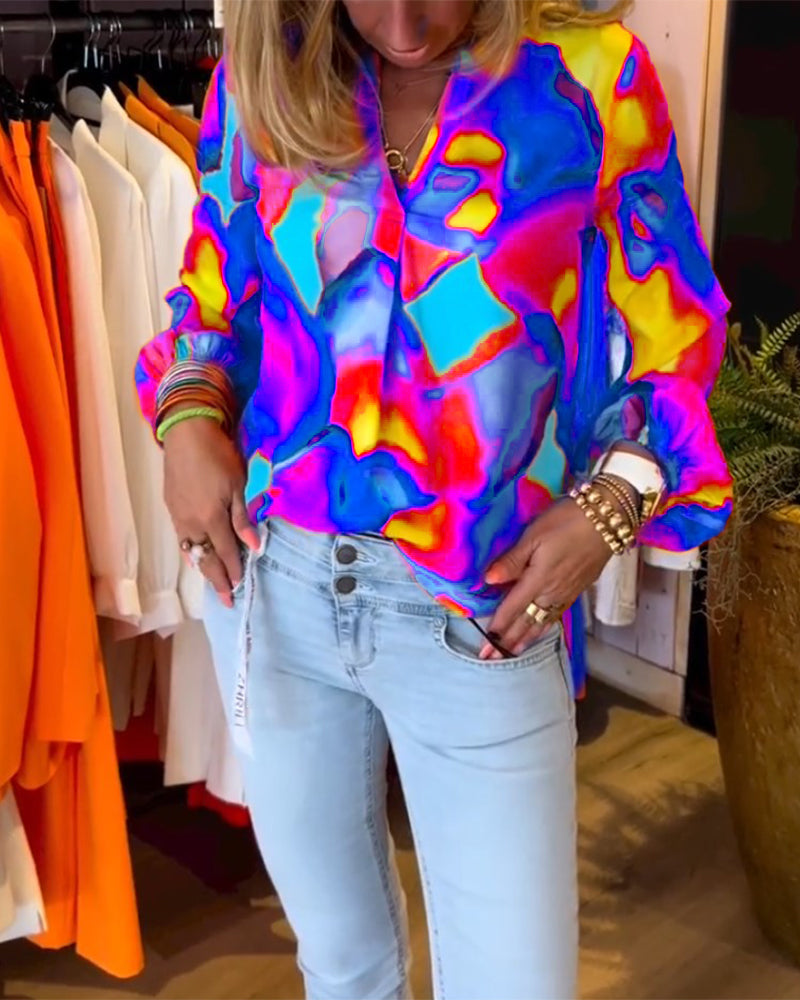 Long-sleeved colorful casual blouse