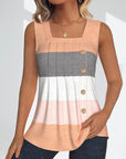 Striped button pleated tank top