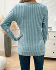 Pit Strip V-Neck Long Sleeve Sweater