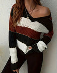 Elegant Striped V-Neck Sweater for Women's