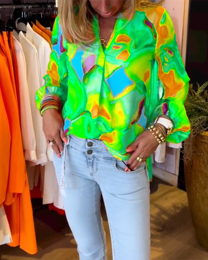 Long-sleeved colorful casual blouse