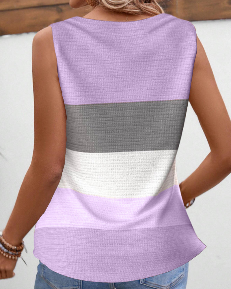 Striped button pleated tank top