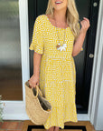 Round neck polka dot print midi dress