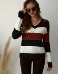 Elegant Striped V-Neck Sweater for Women's