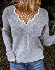 Women's Lace V-Neck Knitted Sweater