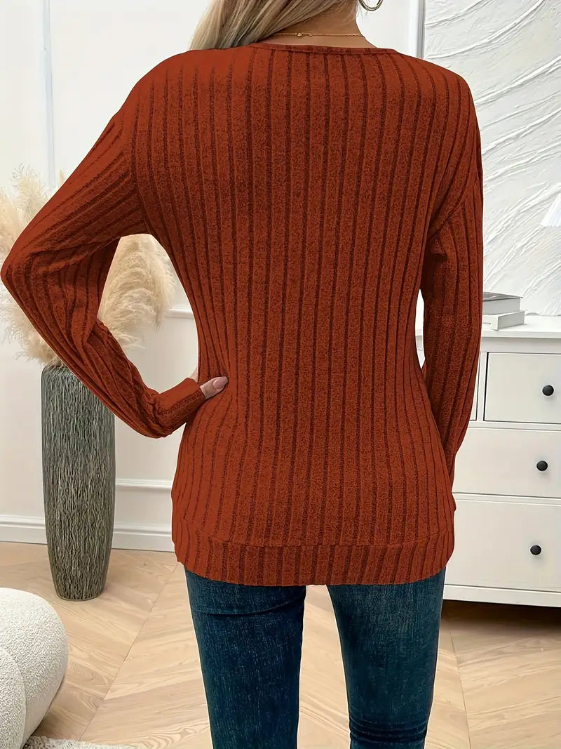 Pit Strip V-Neck Long Sleeve Sweater