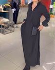 Side slit lapel loose long dress