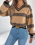 Women's Elegant Striped V-Neck Sweater